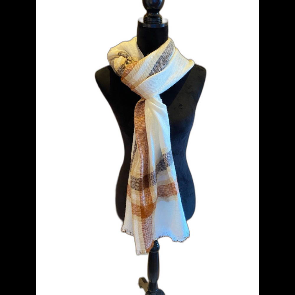 Scarf‎ or Shawl Cream Tan & Black Neutral Colors Versatile Really Soft